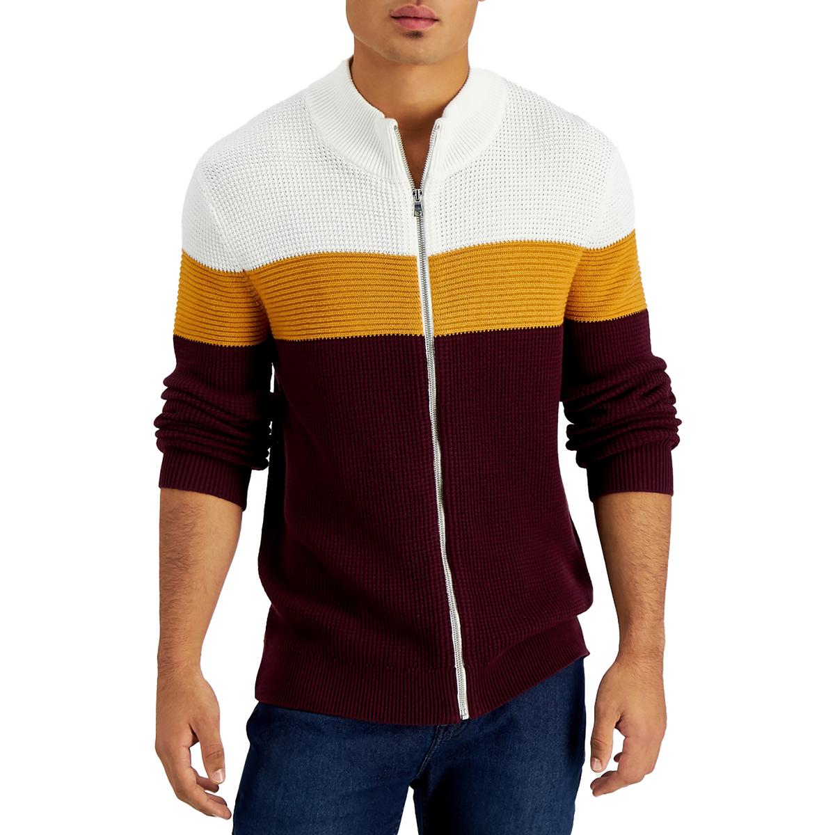 International Concepts Mens Coton Colorblock Full Zip Sweater