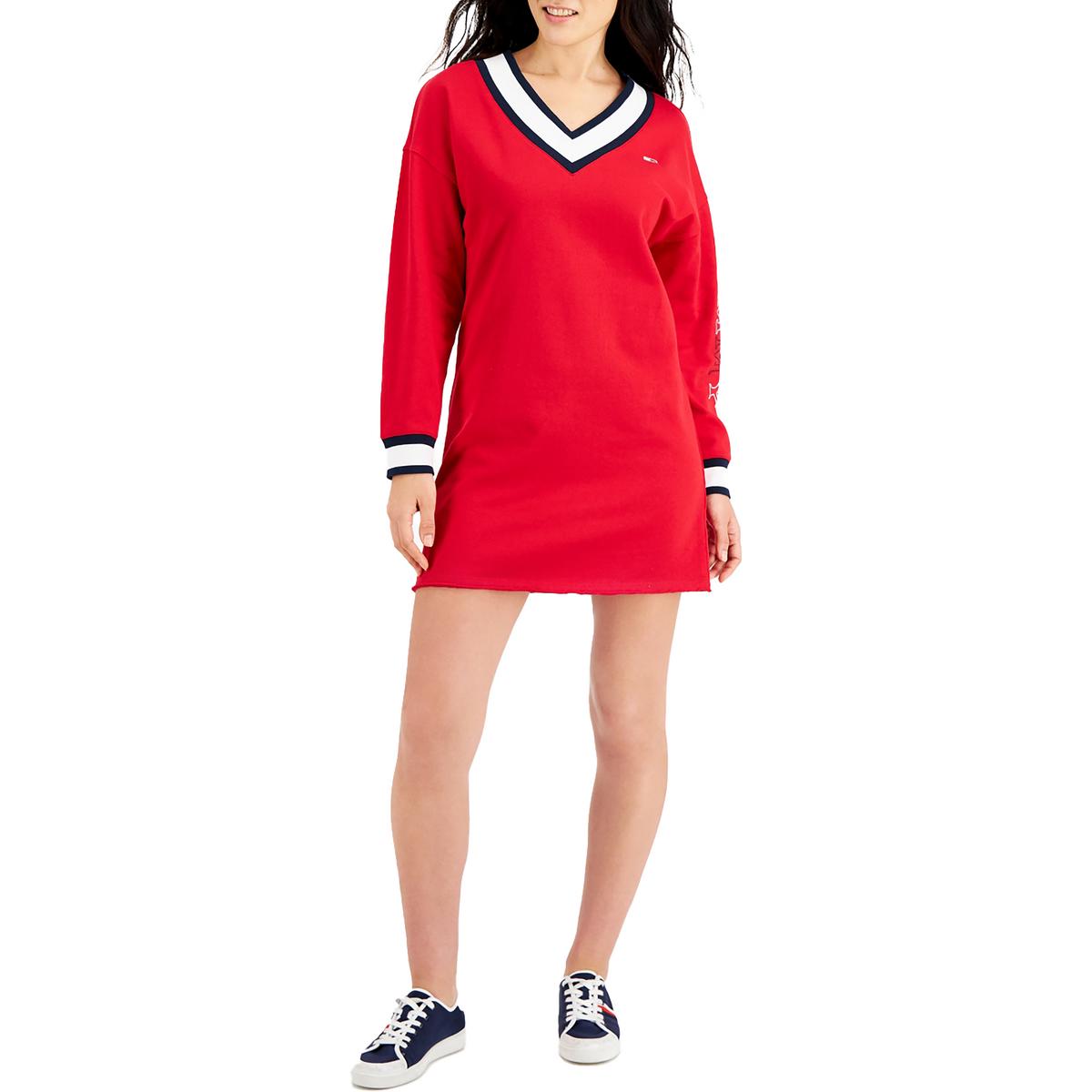 Tommy Hilfiger Womens Contrast Trim Mini Sweatshirt Dress
