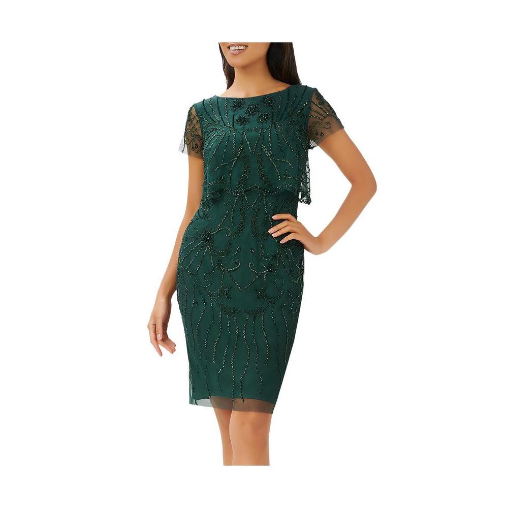 Adrianna Papell Womens Beaded Knee-Length Cocktail and Party Dress