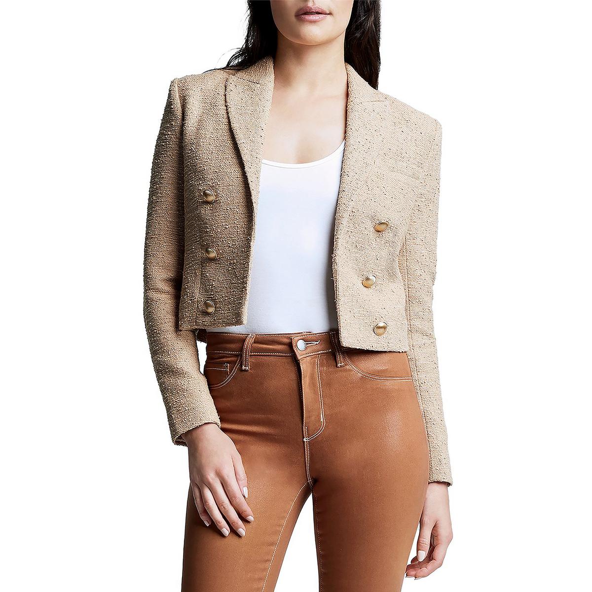 L'Agence Womens Button Cropped Suit Jacket