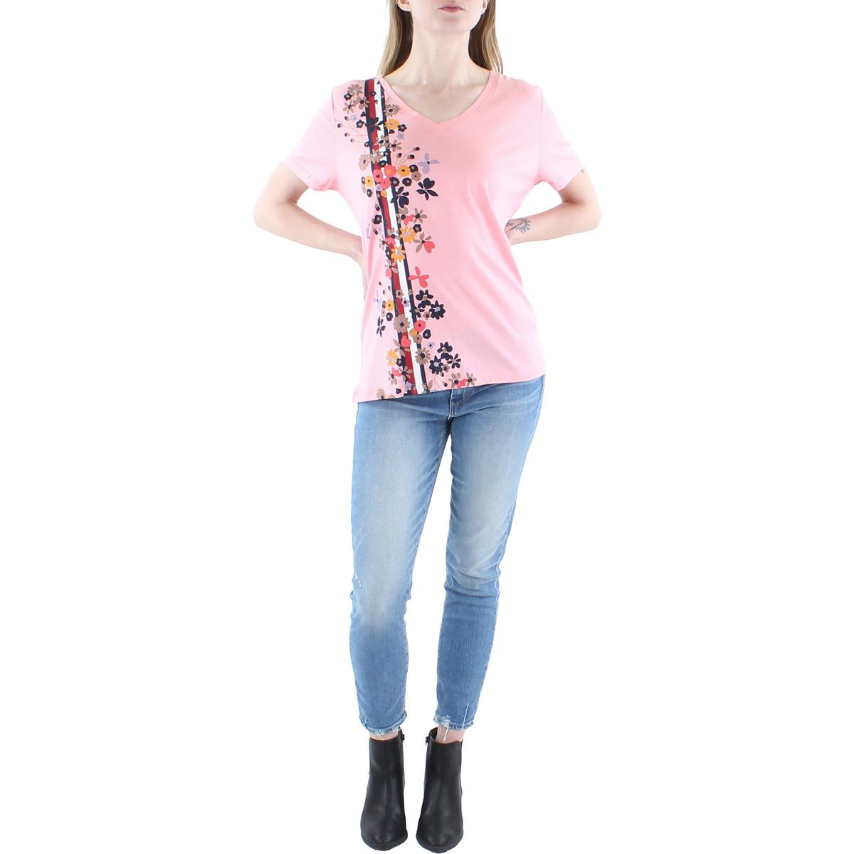 Tommy Hilfiger Womens Floral Print V-Neck Graphic T-Shirt