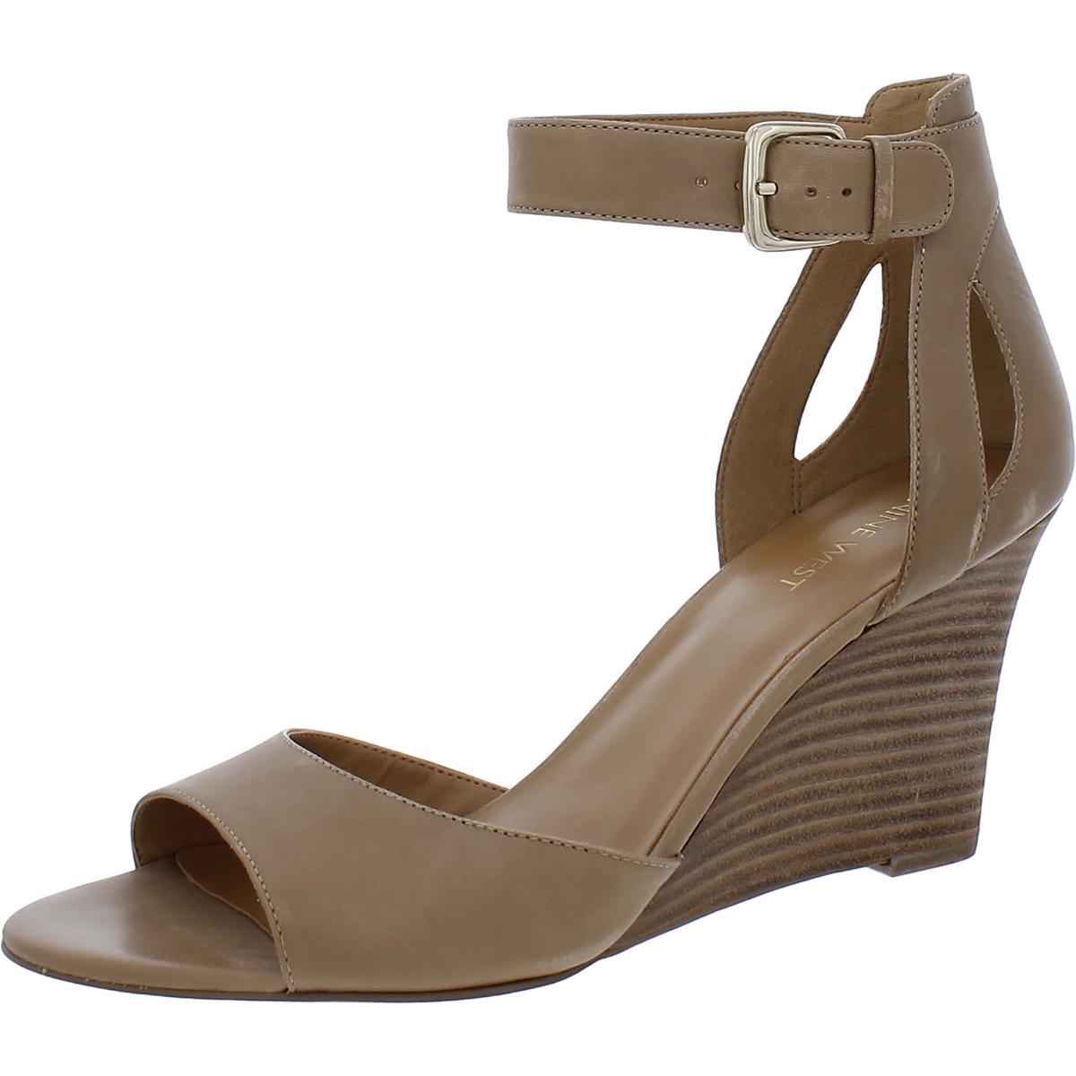 Nine West Floyd Womens Leather Ankle Strap Wedge Sandals