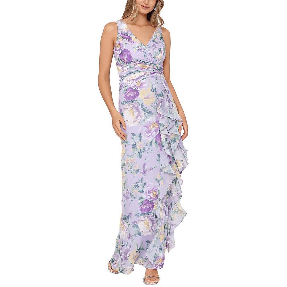 Xscape Womens Floral Twist Front Maxi Dress