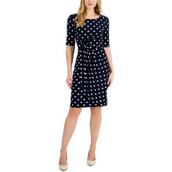 Connected Apparel Petites Womens Polka Dot Ruched Sheath Dress