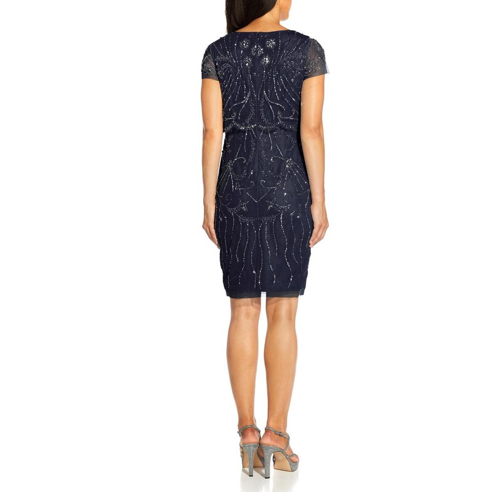 Adrianna Papell Womens Beaded Knee-Length Cocktail and Party Dress