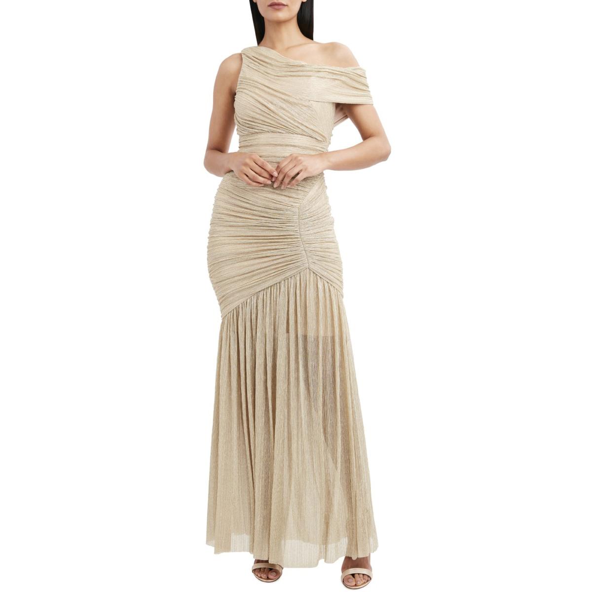 BCBG Lillian Womens Metallic One Shoulder Evening Dress