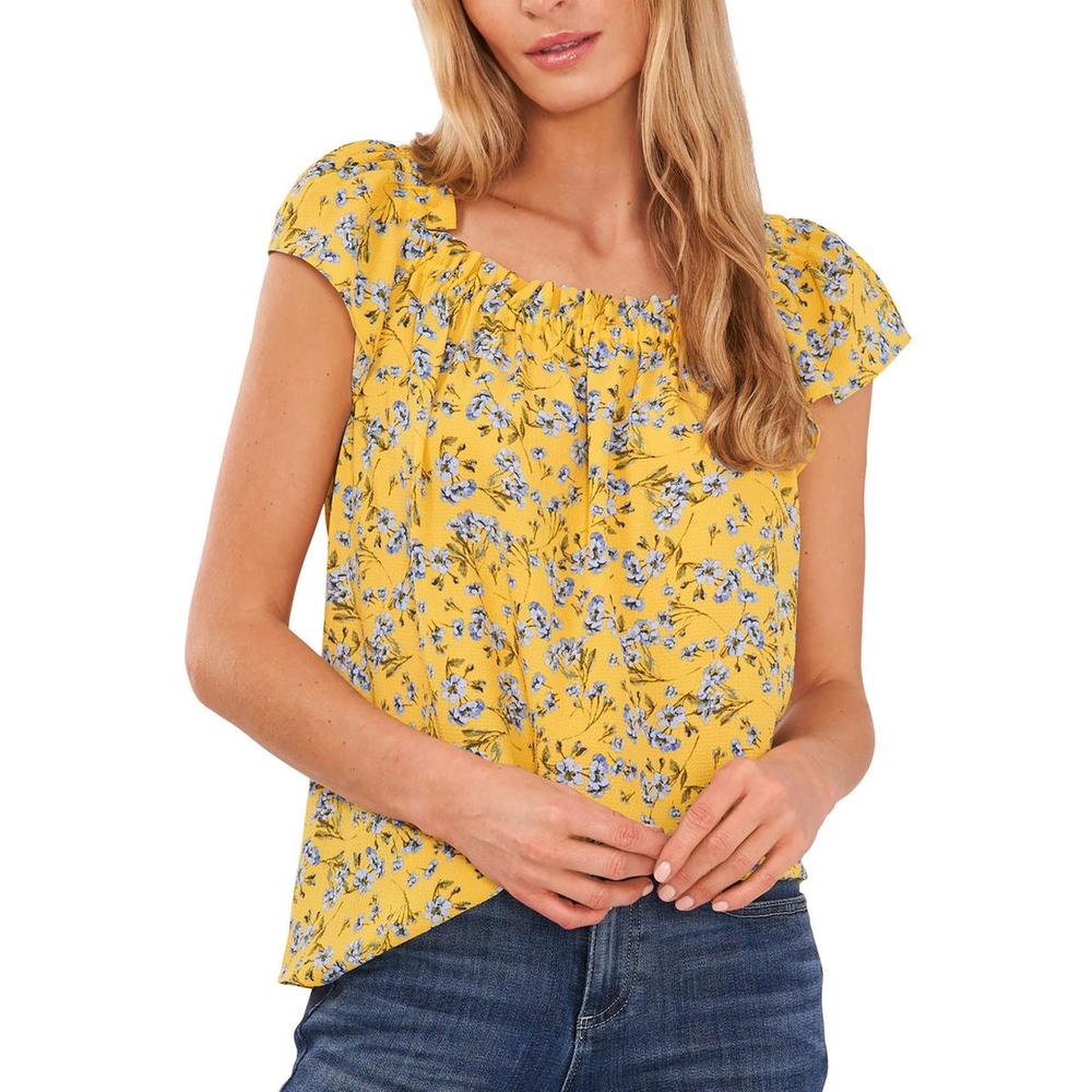 Cece Womens Floral Print Ruffled Blouse