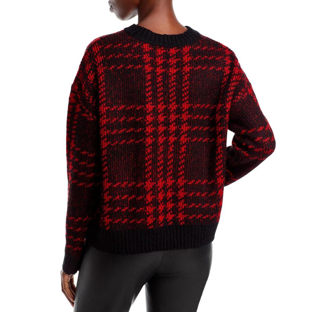 Aqua Womens Plaid Crewneck Pullover Sweater