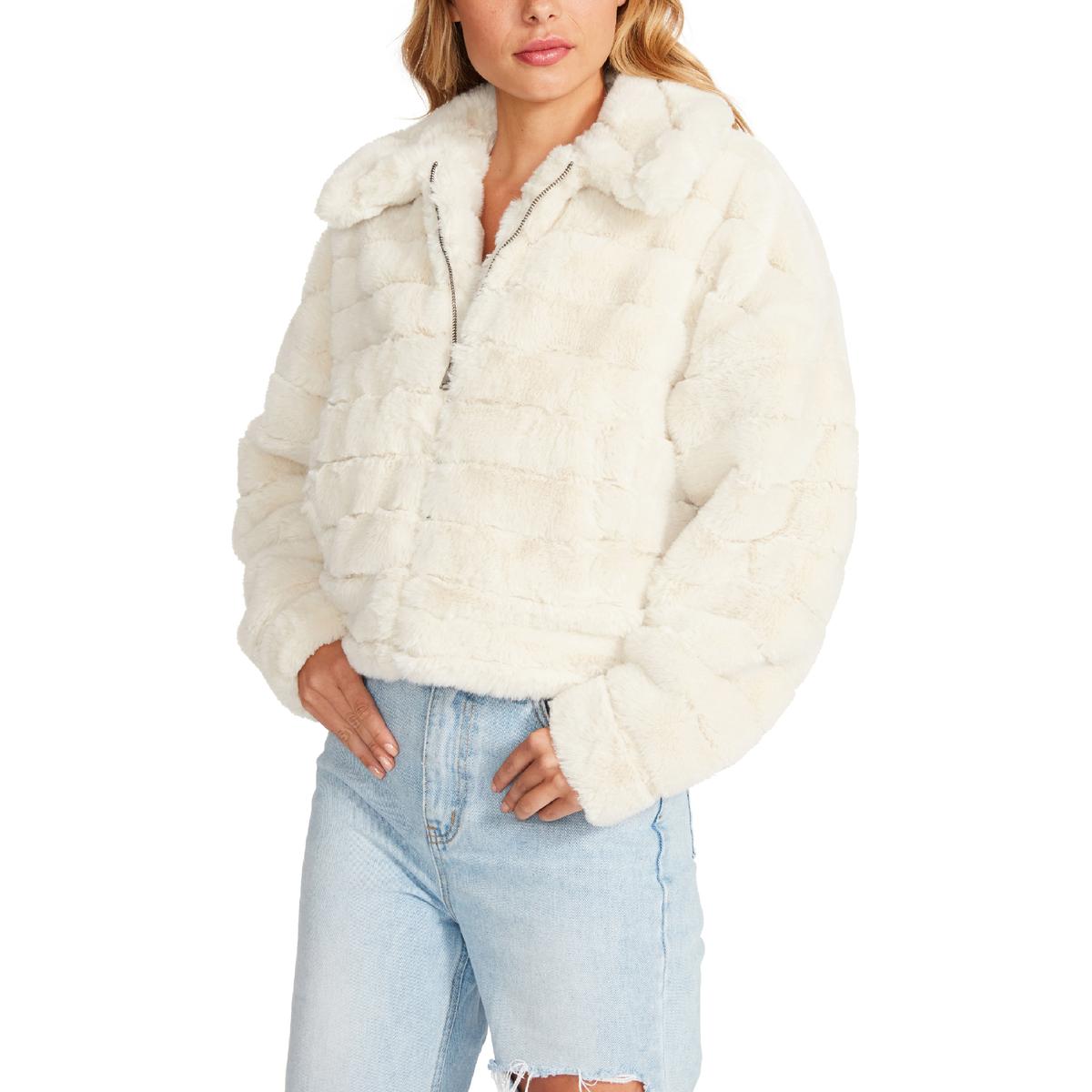 Steve Madden Just Fuzz Womens Crop Cropped Faux Fur Coat