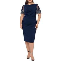 Betsy & Adam Plus Womens Beaded Midi Cocktail and Party Dress