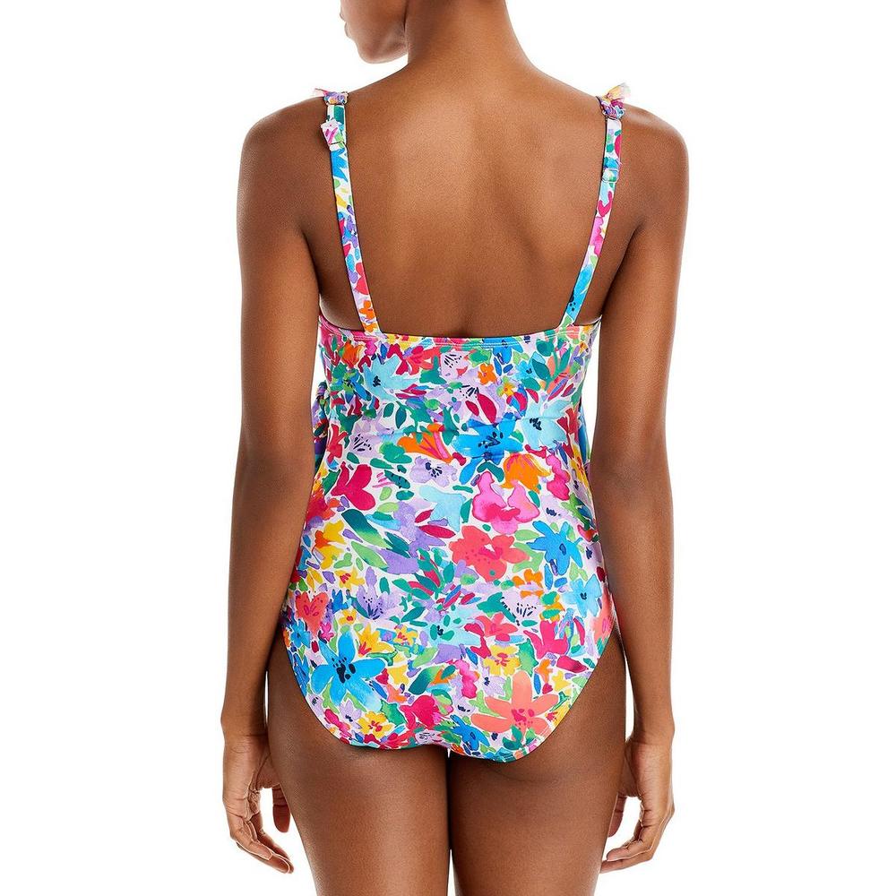 Tommy Bahama Watercolor Floral Wrap Womens Ruffled Beachwear One-Piece Swimsuit