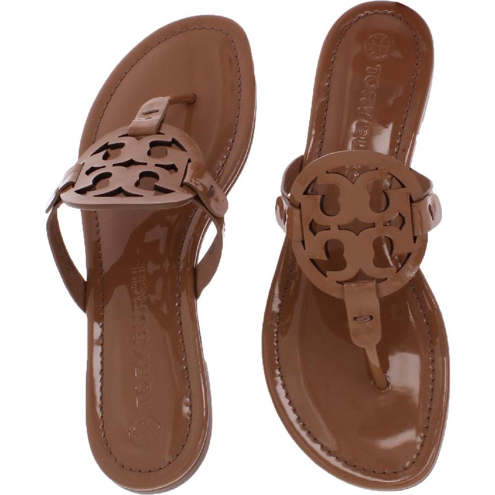 Tory Burch Miller Womens Patent Leather T-Strap Thong Sandals