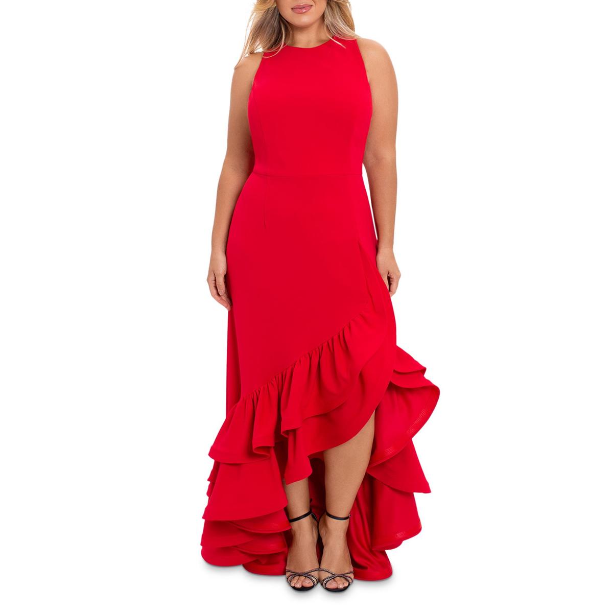 B&A by Betsy and Adam Plus Womens Ruffled Hi-Low Evening Dress