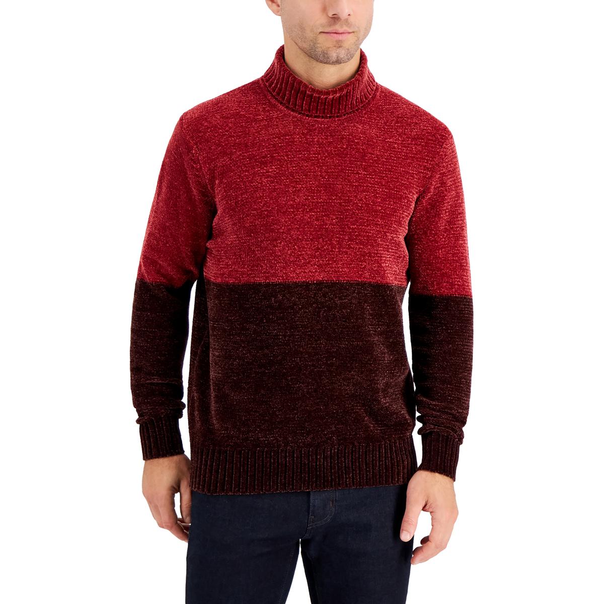 Alfani Equator Mens Chenille Colorblock Turtleneck Sweater