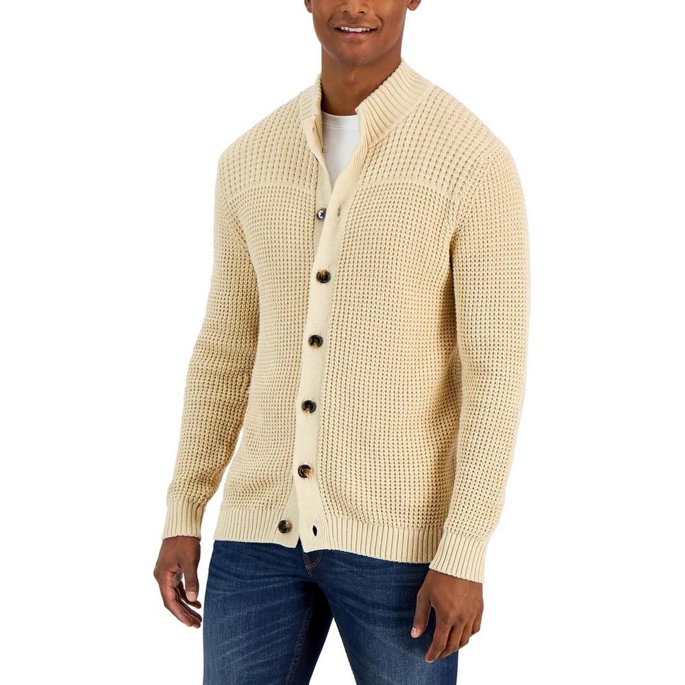 CLUB ROOM Mens Chunky Waffle Knit Cardigan Sweater