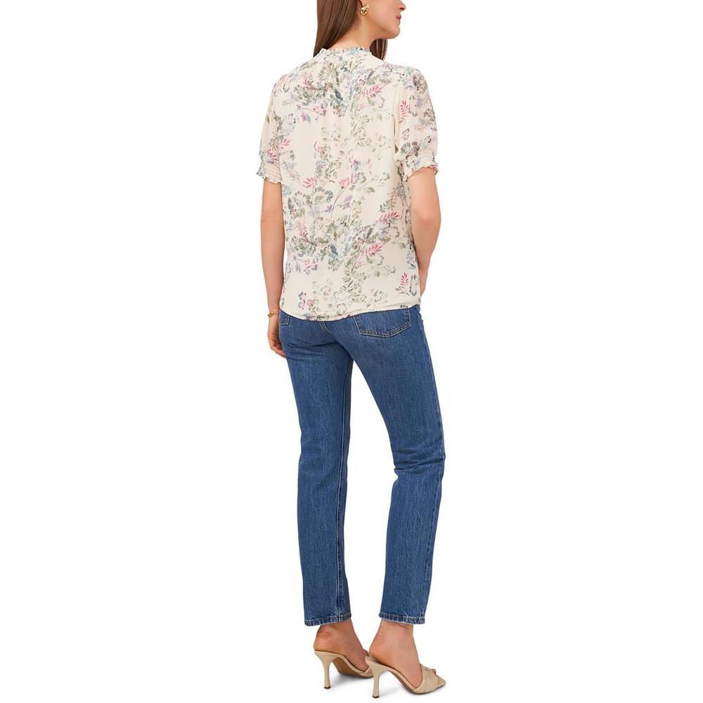 Vince Camuto Plus Garden Romance Womens Smocked Floral Blouse