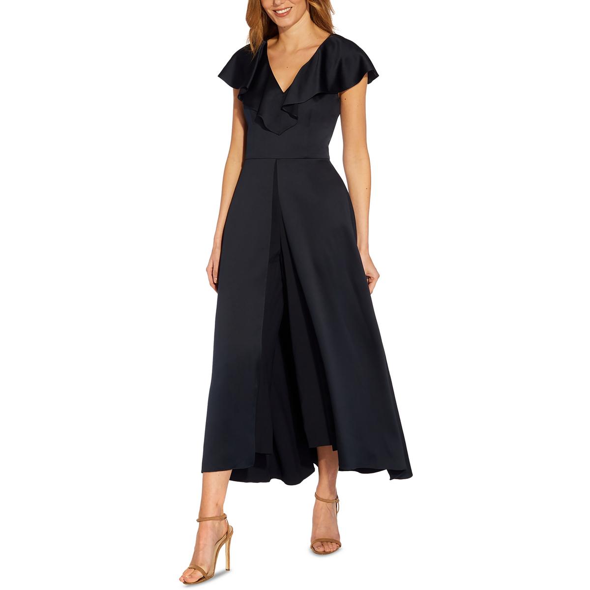 Adrianna Papell Womens V-Neck Ruffled Jumpsuit