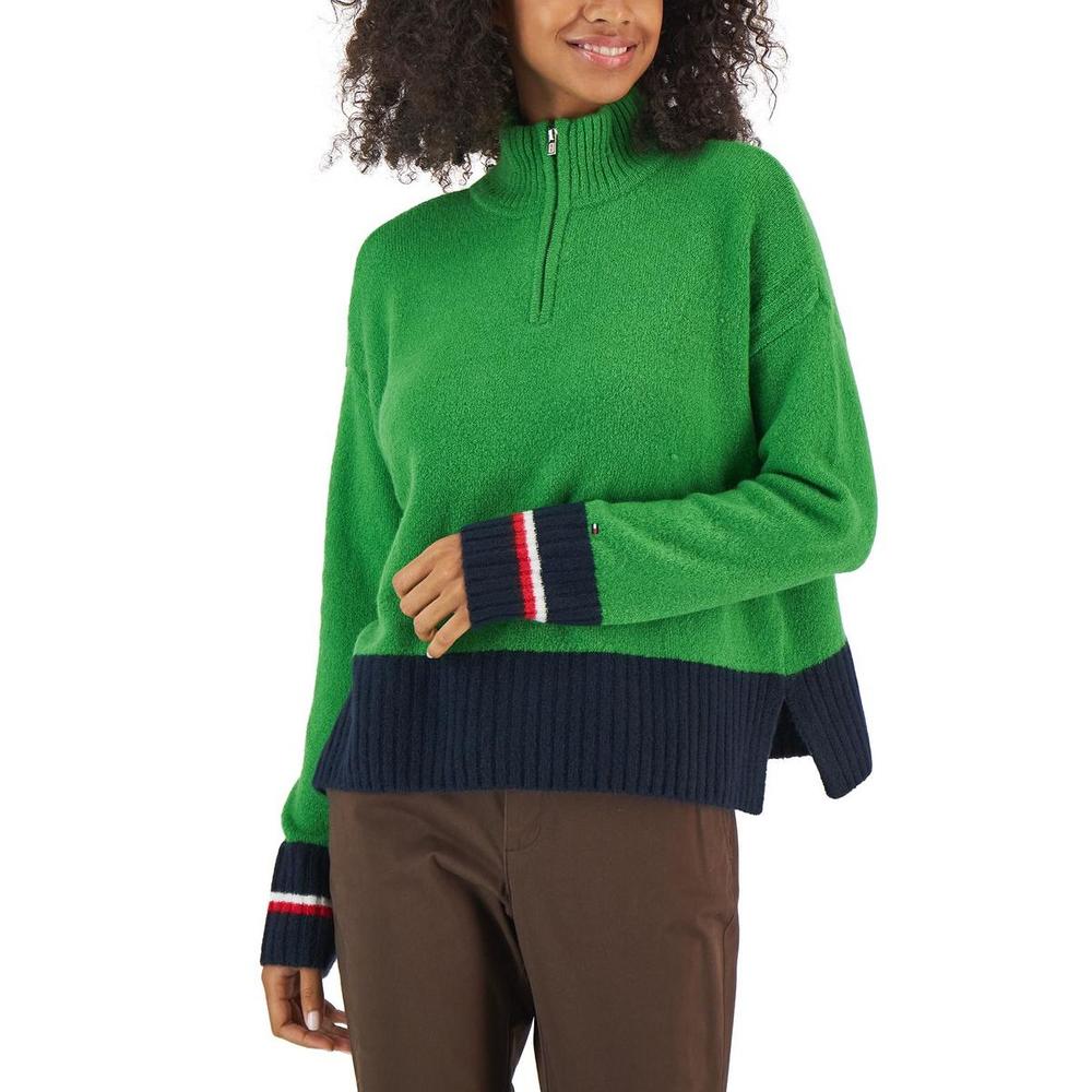 Tommy Hilfiger Womens Half-Zip Colorblock Mock Turtleneck Sweater