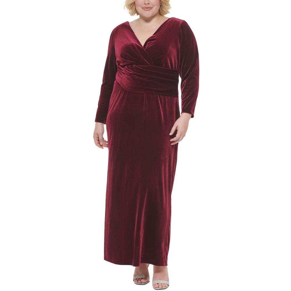 Eliza J Plus Womens Velvet Surplice Evening Dress