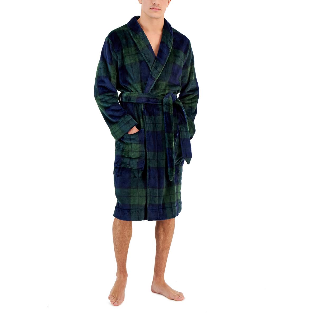 CLUB ROOM Mens Plush Plaid Long Robe