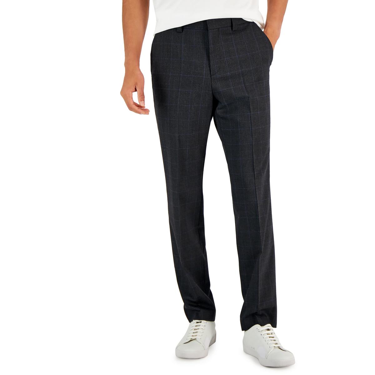 Hugo Boss Mens Wool Blend Glen Plaid Suit Pants