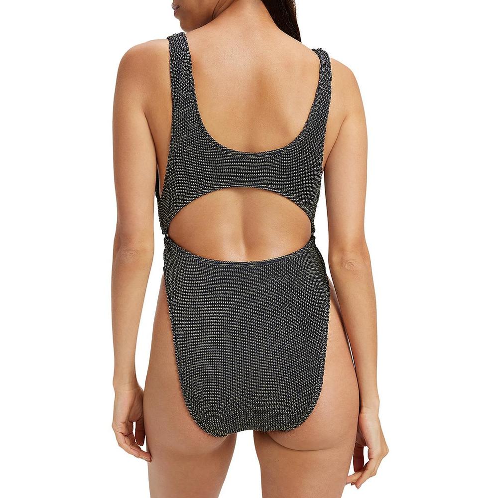 Good American Womens Metallic Cut-Out One-Piece Swimsuit