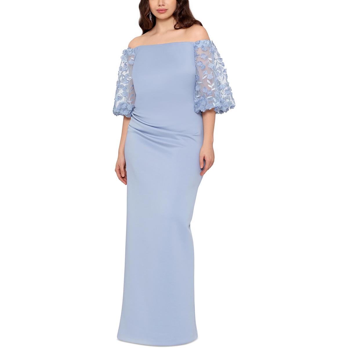 Xscape Plus Womens Knit Off-The-Shoulder Evening Dress