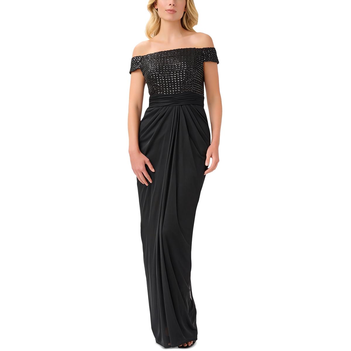 Papell Studio by Adrianna Papell Womens Mesh Off-The-Shoulder Evening Dress