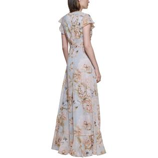 Calvin Klein Womens Floral Print Ruffled Evening Dress Calvin Klein Womens Floral Print Ruffled Evening Dress