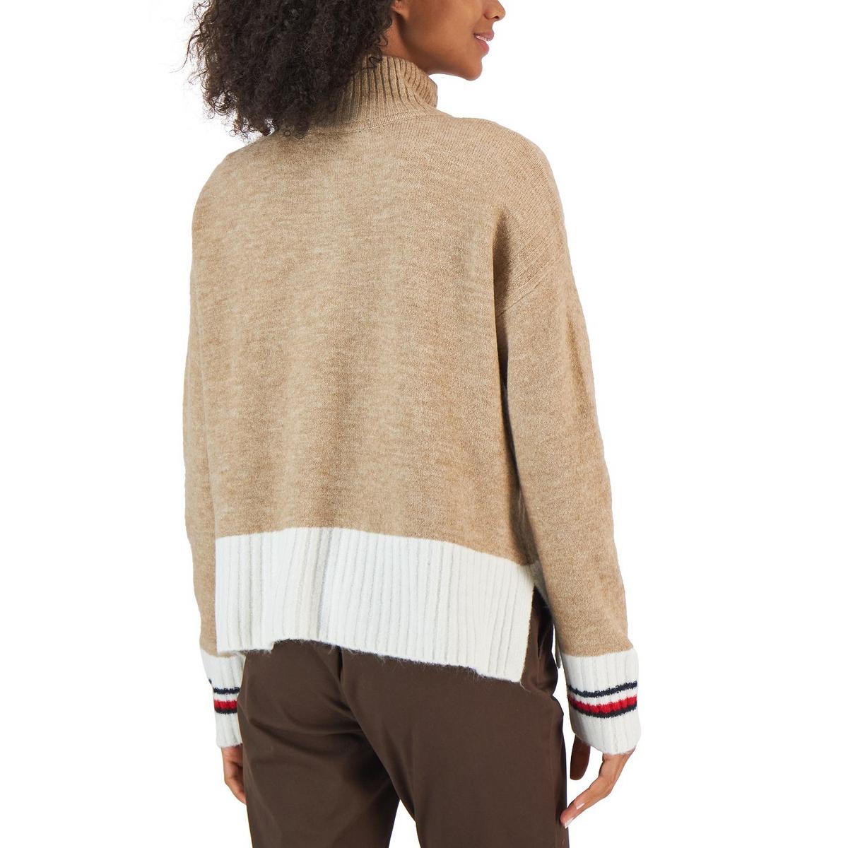 Tommy Hilfiger Womens Half-Zip Colorblock Mock Turtleneck Sweater