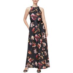 SLNY Womens Maxi Floral Halter Dress
