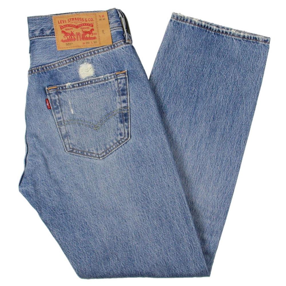 Levi Strauss 501 Mens Mid-Rise Destroyed Straight Leg Jeans