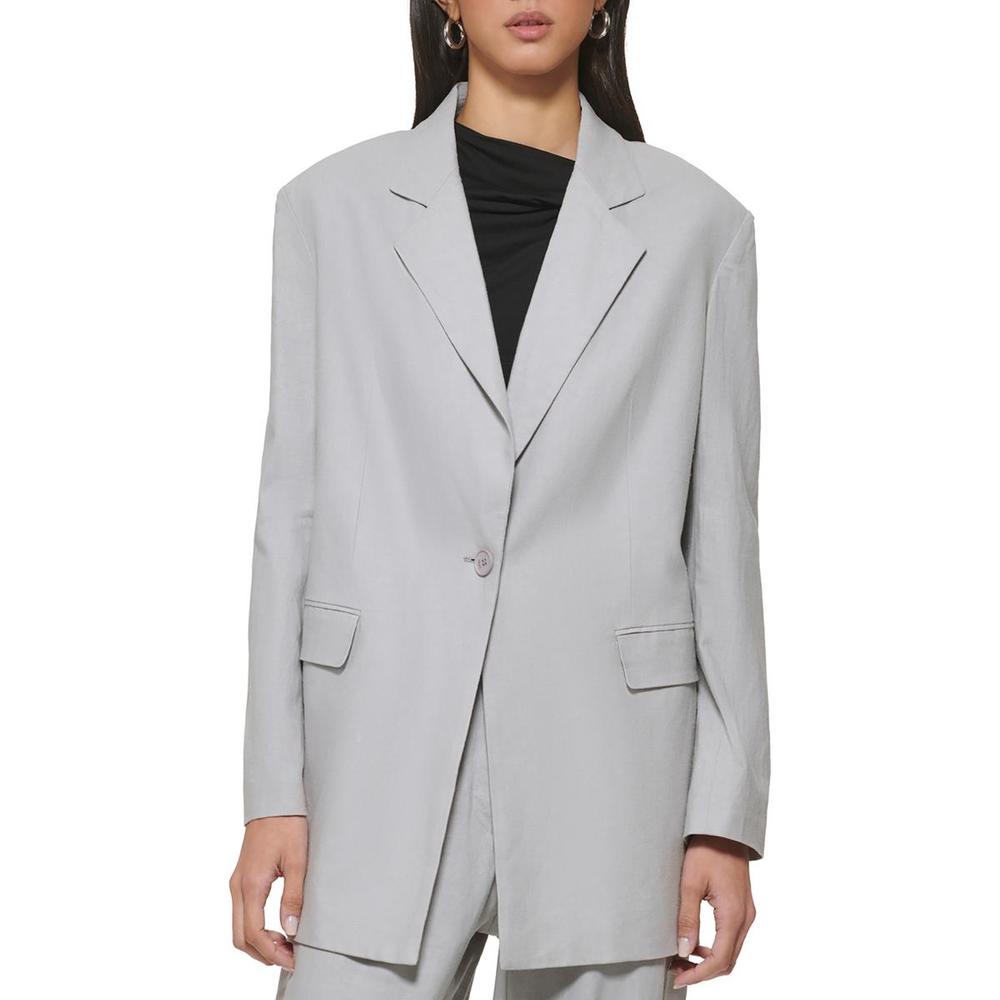 DKNY Womens Linen Business Two-Button Blazer