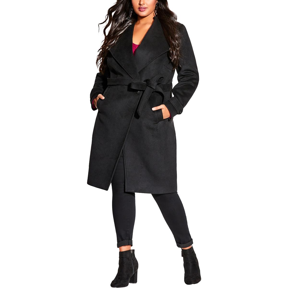 City Chic Womens Belted Heavy Overcoat