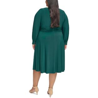 Jessica Carlyle Plus Womens Ruched Long Sleeve Midi Dress Jessica Carlyle Plus Womens Ruched Long Sleeve Midi Dress