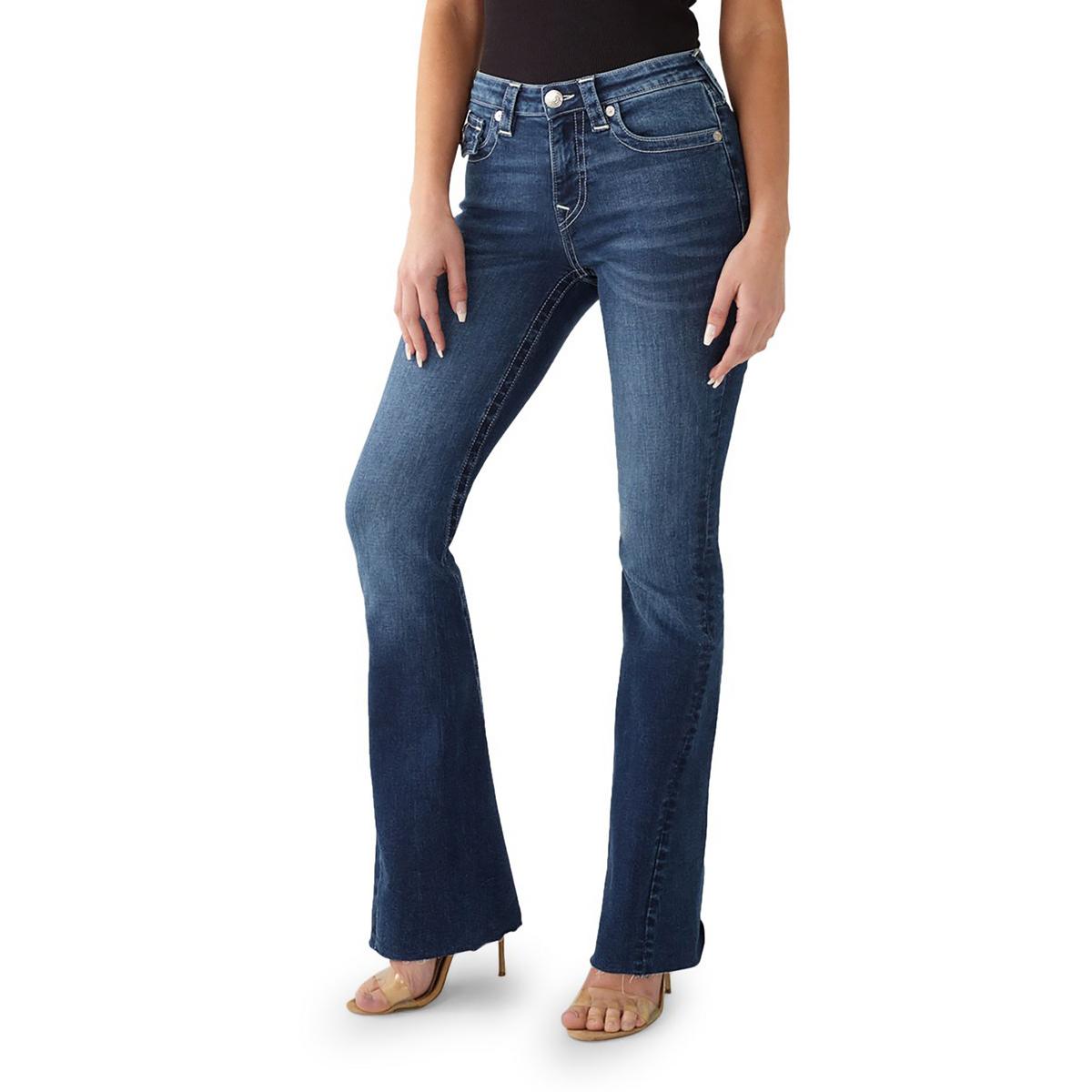 True Religion Joey Womens Mid-Rise Dark Wash Flare Jeans