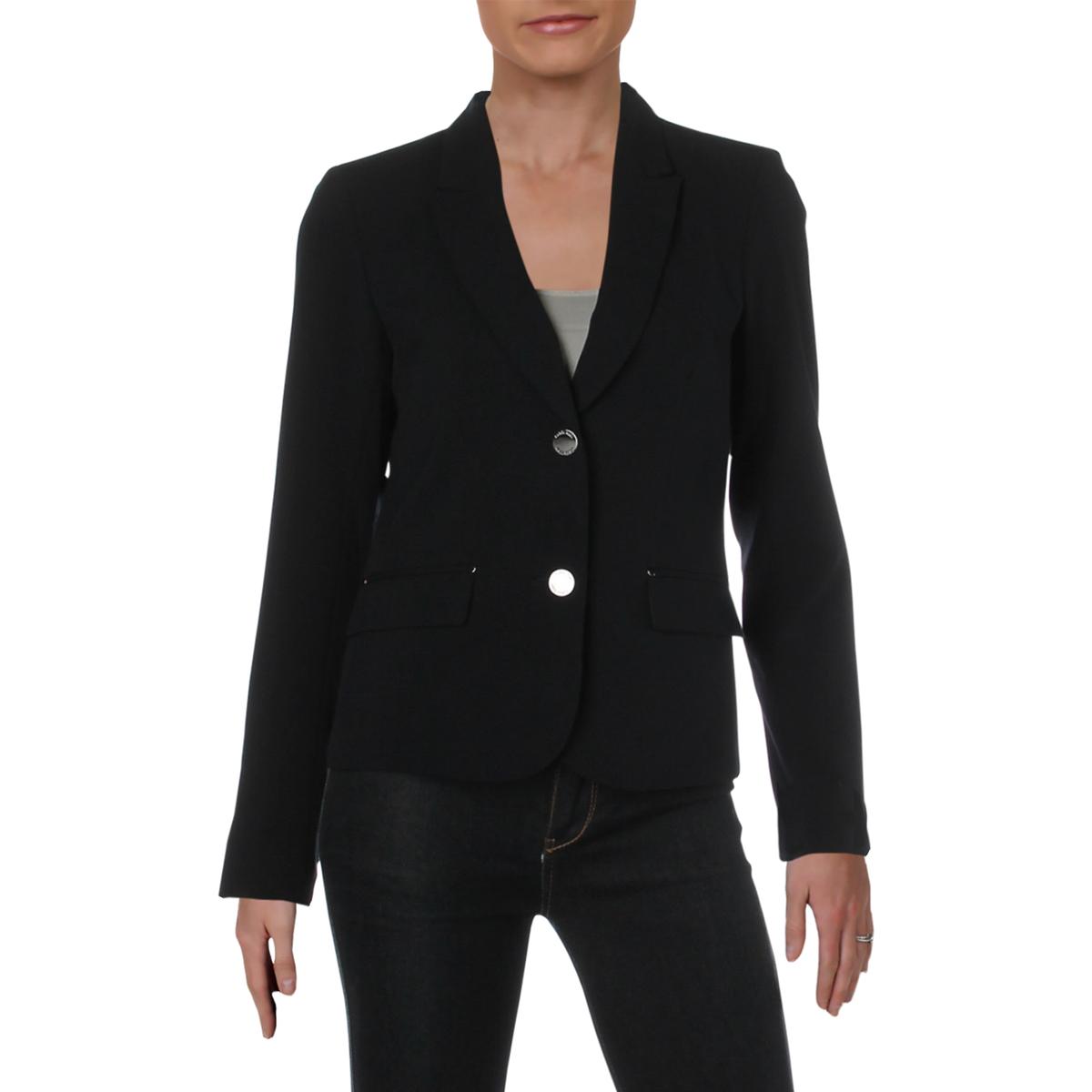 Calvin Klein Petites Womens Fitted Long Sleeves Two-Button Blazer