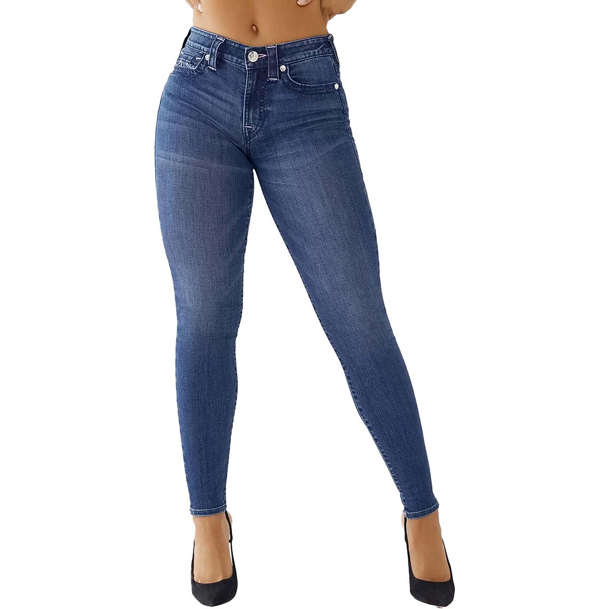True Religion Jennie Curvy Womens Mid-Rise Whisker Wash Skinny Jeans