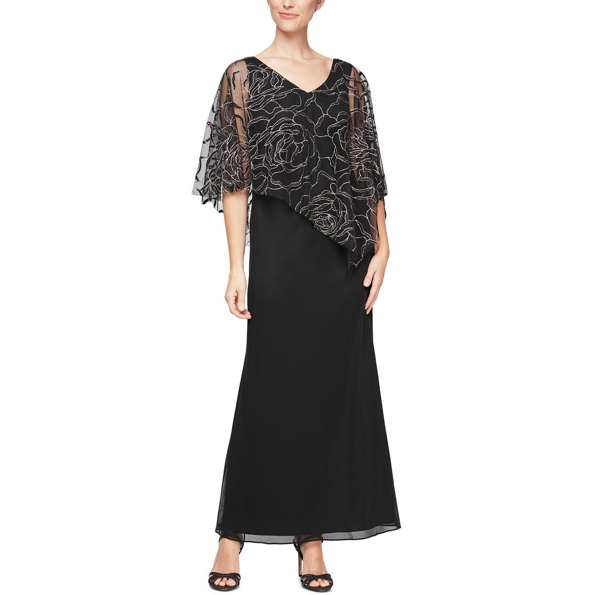 SLNY Petites Womens Metallic Cape Maxi Dress SLNY Petites Womens Metallic Cape Maxi Dress