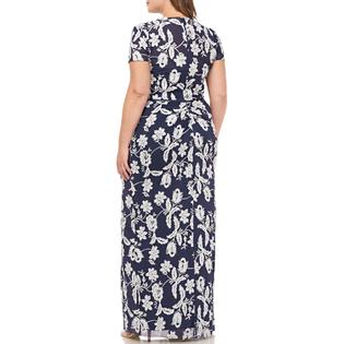 JS Collections Plus Womens Metallic Floral Embroidered Evening Dress JS Collections Plus Womens Metallic Floral Embroidered Evening Dress