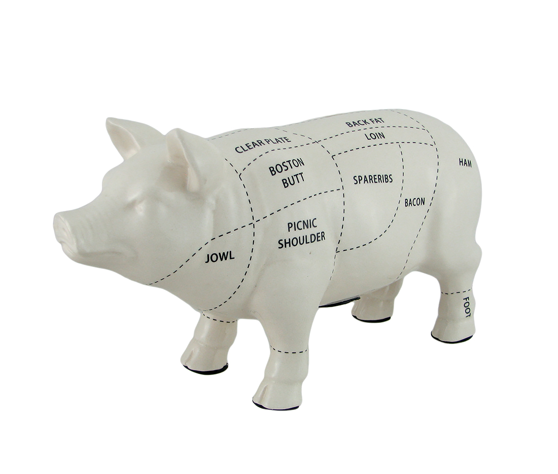 Zeckos Large White Ceramic Butcher Chart Hog Piggy Bank 13 Inches Long