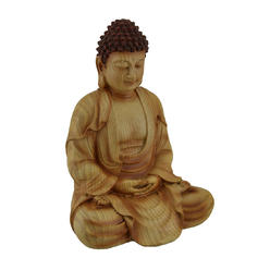 Zeckos Sitting Meditating Buddha Decorative Faux Carved Wood Look Statue