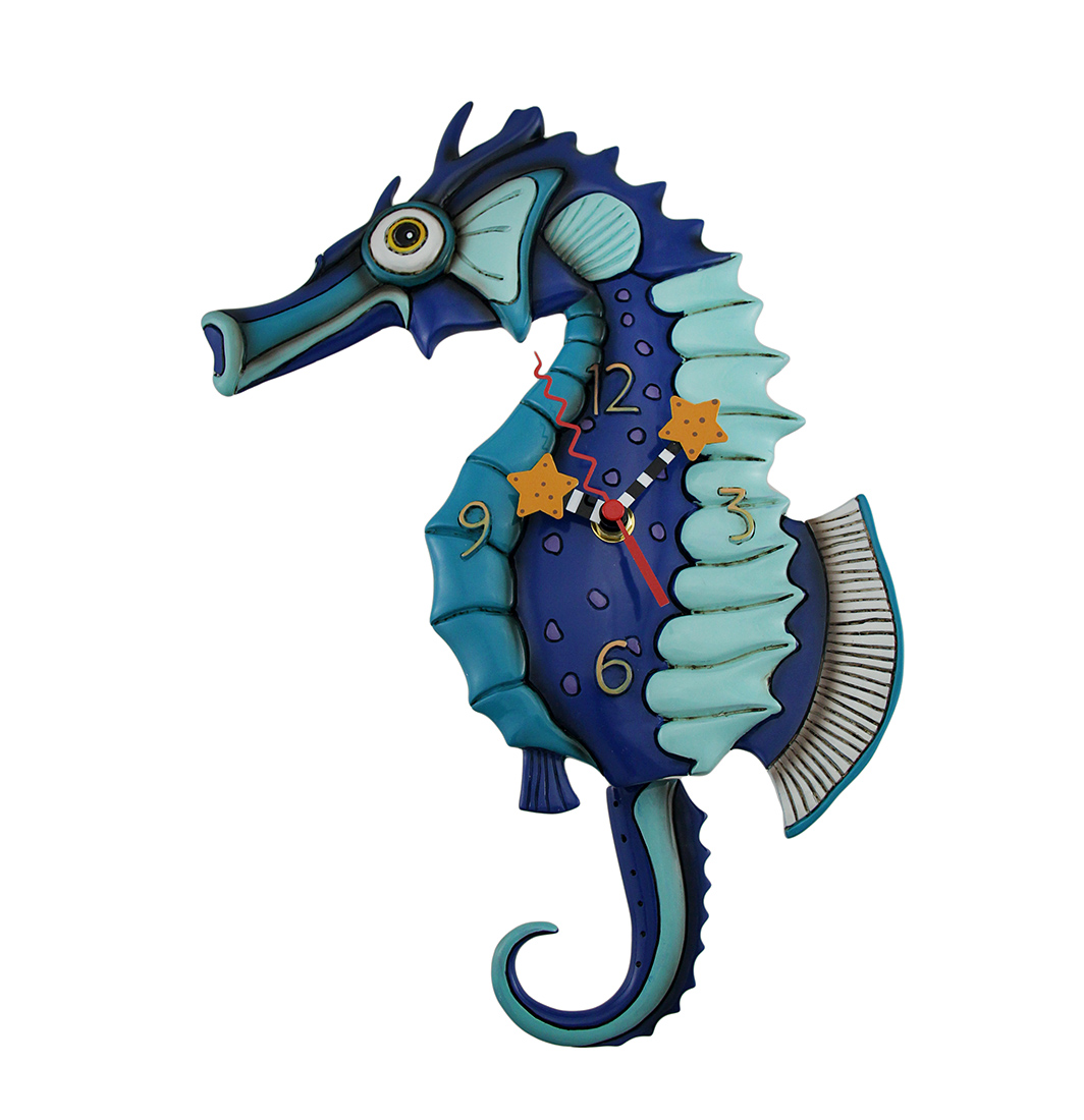 allen designs salty seahorse blue pendulum wall clock
