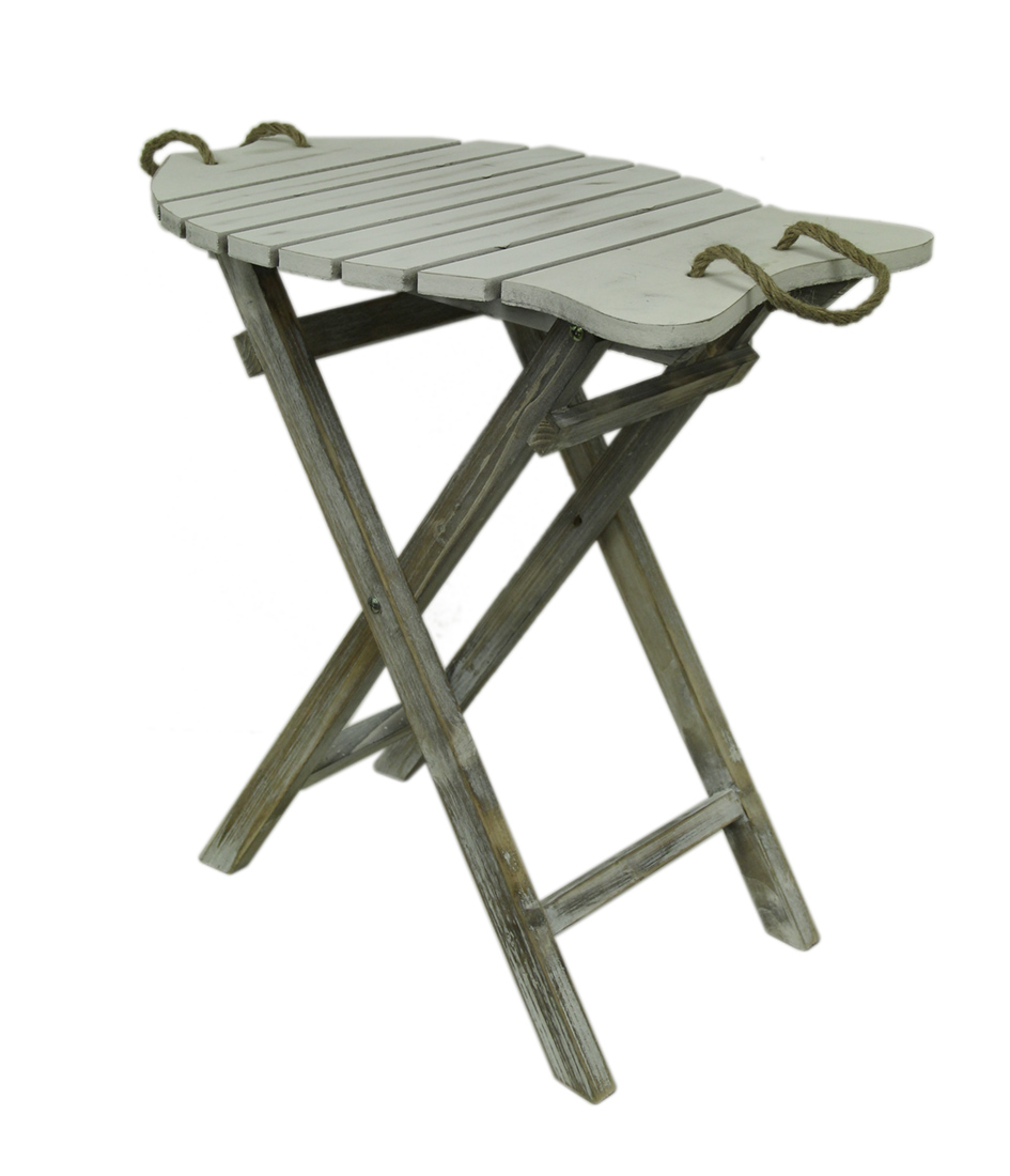 Zeckos Coastal White Fish Shaped Wooden Folding Table