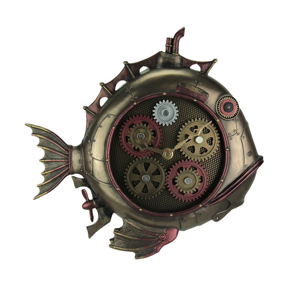 Veronese Design Bronze Finish Steampunk Style Fish Submarine Resin Wall Clock