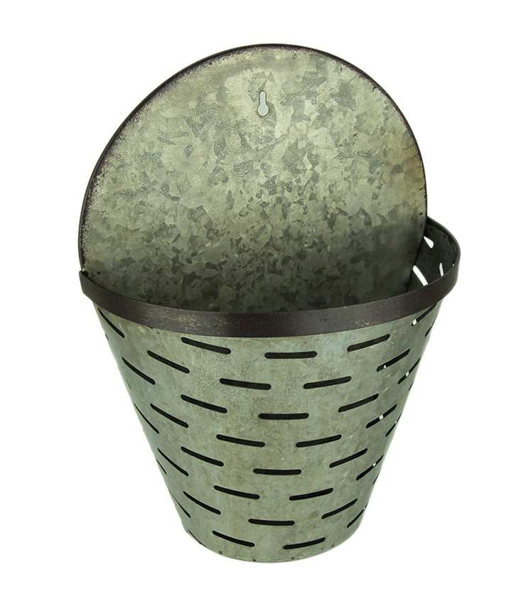 Metal Wall Planters Outdoor Upper Deck Rustic Galvanized Metal Olive Bucket Indoor Outdoor Wall Planter