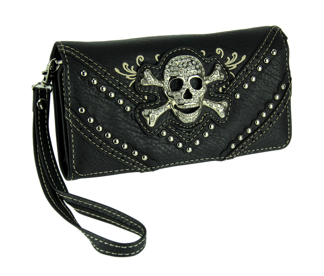 Black Women S Wallets On Kmart Zeckos Sparkly Studded Western Skull Convertible Wallet