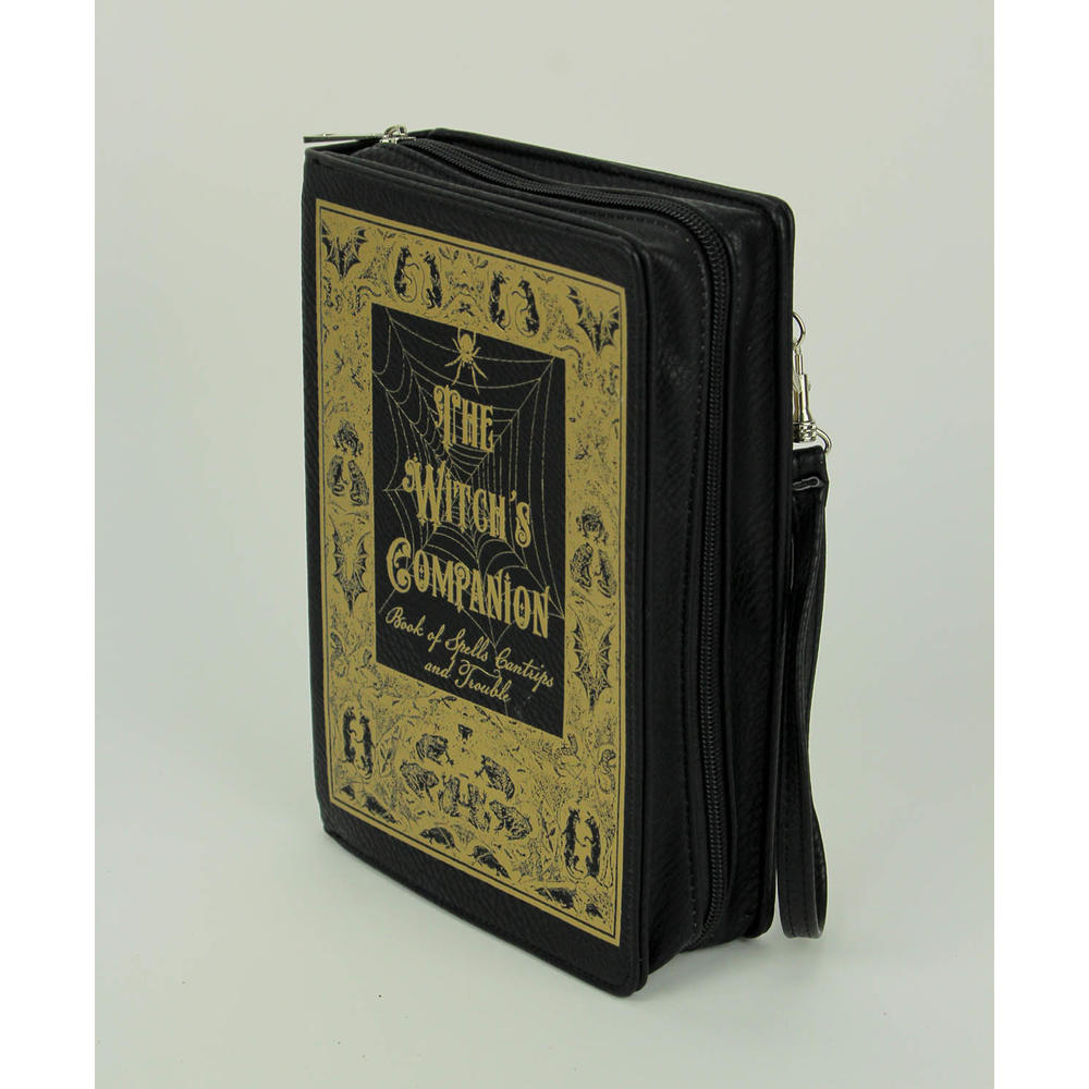 Things2die4 Black and Gold Witch's Companion Book Crossbody Purse