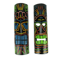 Chesapeake Bay Brightly Colored Wood 20 inch Tall Tiki Totem Masks Set of 2