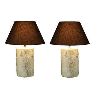 Mayrich Company White Birch Wood Look Rustic Log Table Lamp With